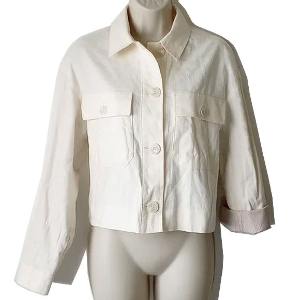 Zara Viscose Linen Crop Jacket S Lined Striped Cotton
